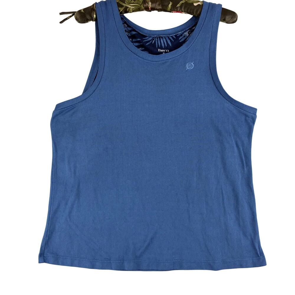 Born Ribbed Knit Tank Women's Medium Slate Blue Stretch Comfort READ FLAW